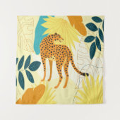 チーターカラフル葉トロピカル壁紙スロー タペストリー (正面)