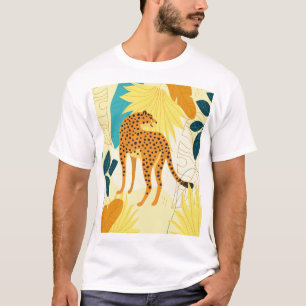 チーターカラフル葉トロピカル壁紙スロー Tシャツ