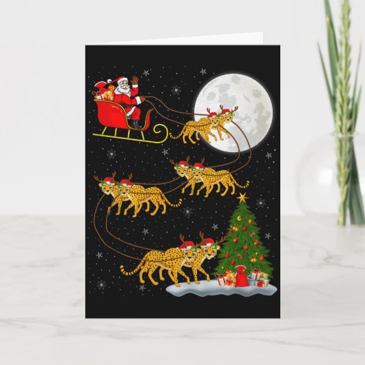 チーターサンタスレイフライングファニーマジカルクリスマス カード (正面)