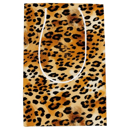 チーターズまたはヒョウのサファリ動物の毛皮のプリント ミディアムペーパーバッグ (正面)