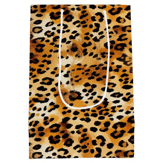 チーターズまたはヒョウのサファリ動物の毛皮のプリント ミディアムペーパーバッグ (裏面)