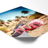 チータートラベルプリント、レトロ砂漠の壁アート、ピンク ポスター (角)