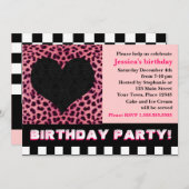 チーターハート誕生パーティー-ピンク 招待状 (正面/裏面)