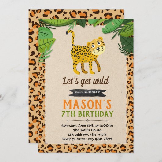 チーターヒョウパーティーの誕生日の招待 招待状 (正面/裏面)