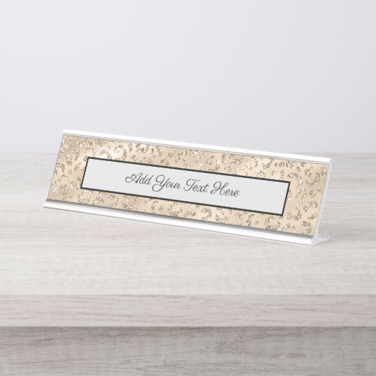 チーターヒョウ皮膚プリント模様動物 デスクネームプレート (正面)