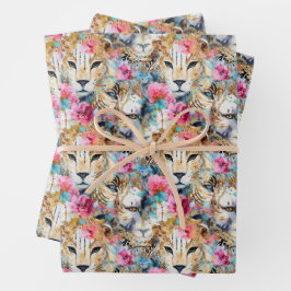 チーターフローラボホ水色パターン ラッピングペーパーシート