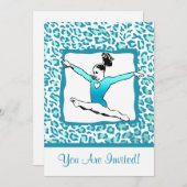 チータープリント体操ターコイズ招待状 招待状 (正面/裏面)