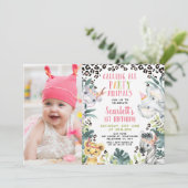 チータープリント写真コールパーティー動物誕生日 招待状 (スタンド正面)