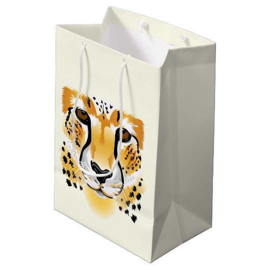 チーターヘッドクローズアップイラストレーション ミディアムペーパーバッグ (裏面アングル)