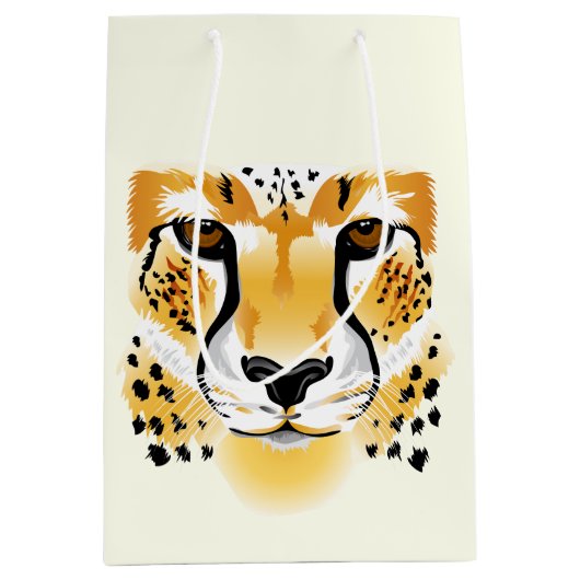 チーターヘッドクローズアップイラストレーション ミディアムペーパーバッグ (正面)