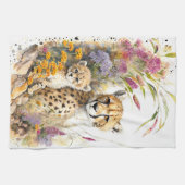 チーターベビーと母 キッチンタオル (横)