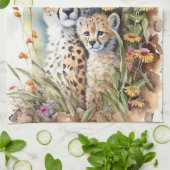 チーターベビーと母 キッチンタオル (折り畳み)