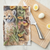 チーターベビーと母 キッチンタオル (四つ折り)