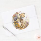 チーターベビーと母 ラウンドシール (封筒)