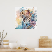 チーターポートレート絵を描動物の野生動物アウトドア ポスター (キッチン)