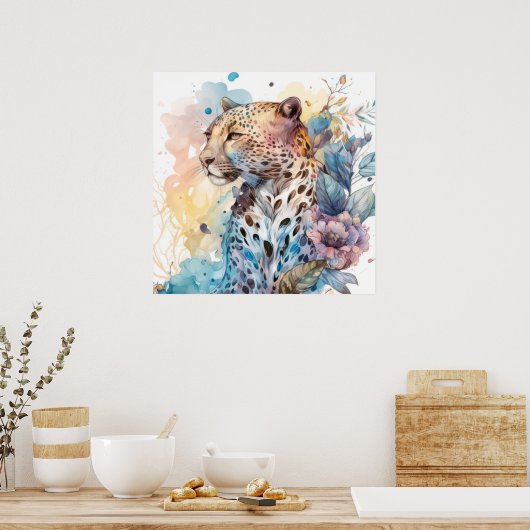 チーターポートレート絵を描動物の野生動物アウトドア ポスター (キッチン)