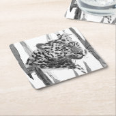 チーターポートレート スクエアペーパーコースター (アングル)
