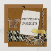チーターライオンサファリ動物園の誕生日パーティーへの招待 招待状 (正面/裏面)