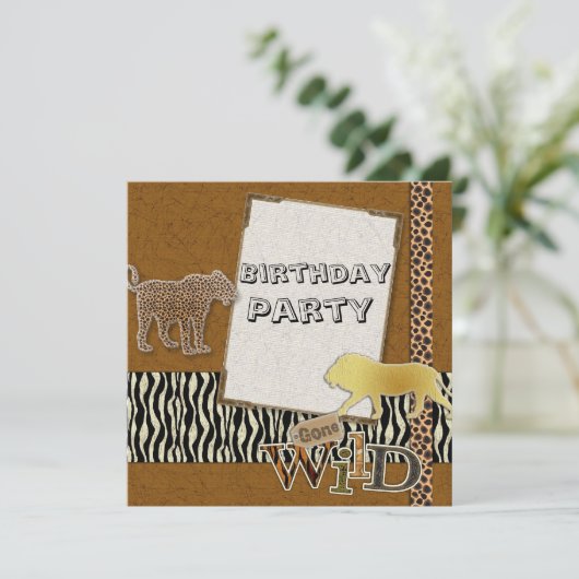チーターライオンサファリ動物園の誕生日パーティーへの招待 招待状 (スタンド正面)