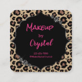 チーターレオパードダイアモンドピンクの輝き輝き スクエア名刺 (正面)