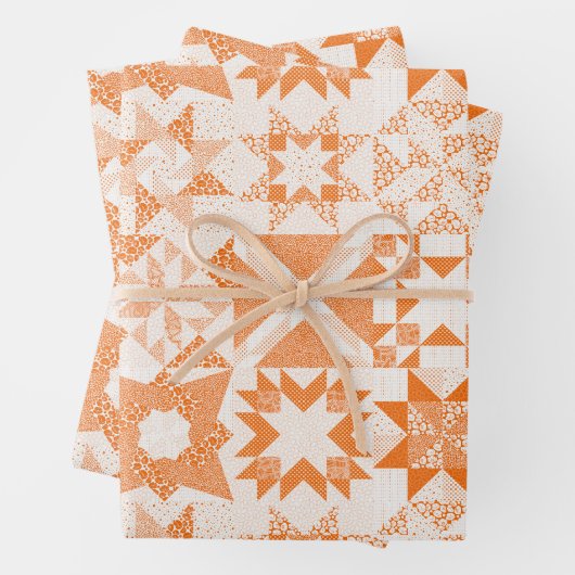 チーター伝統的パッチワーク星キルトオレンジ ラッピングペーパーシート (インサイチュ)