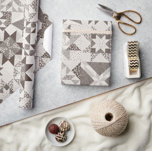 チーター伝統的パッチワーク星キルトブラック ラッピングペーパー (クラフト)