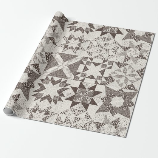チーター伝統的パッチワーク星キルトブラック ラッピングペーパー (アンロールド)