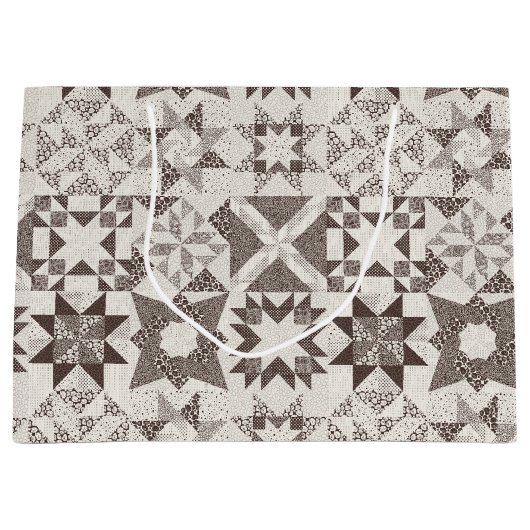 チーター伝統的パッチワーク星キルトブラック ラージペーパーバッグ (正面)