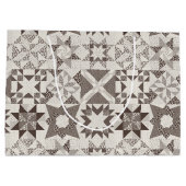 チーター伝統的パッチワーク星キルトブラック ラージペーパーバッグ (裏面)