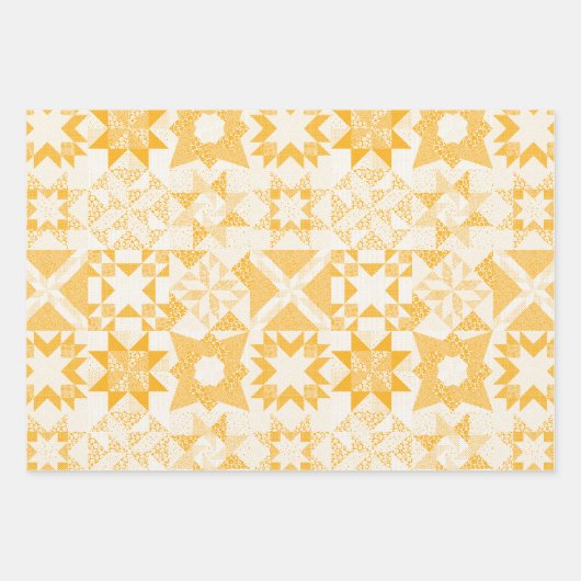 チーター伝統的パッチワーク星キルトホワイト ラッピングペーパーシート (正面)
