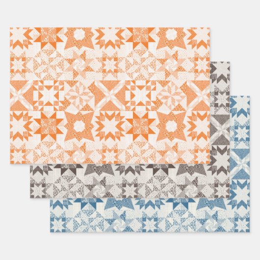 チーター伝統的パッチワーク星キルトミックス ラッピングペーパーシート (セット)