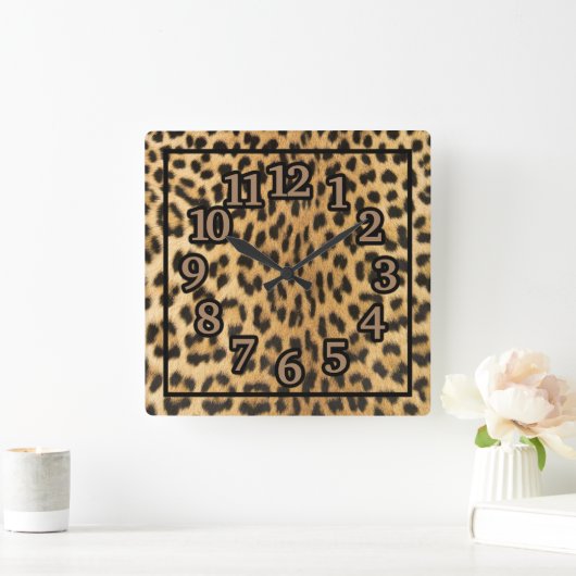 チーター大きな猫アニマルプリント スクエア壁時計 (ホーム)