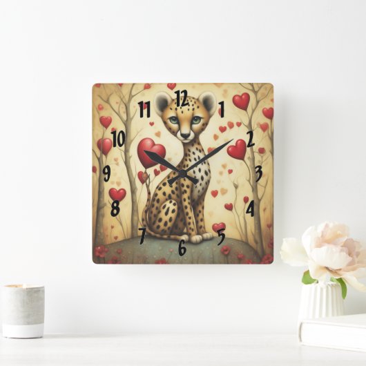 チーター愛3 スクエア壁時計 (ホーム)