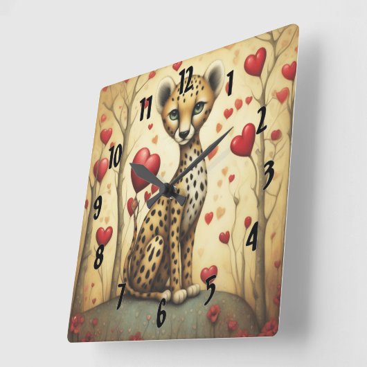 チーター愛3 スクエア壁時計 (傾斜)