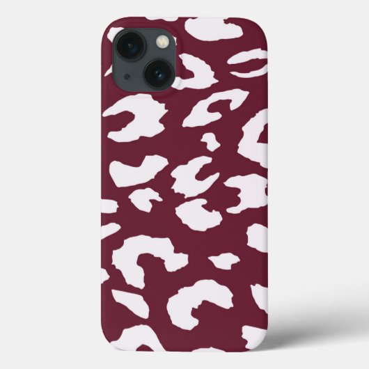 チーター柄のホワイトフォンケース - ワインレッド背景 Case-Mate iPhoneケース (裏面)