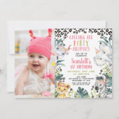 チーター柄写真パーティー動物の誕生日 招待状 (正面)