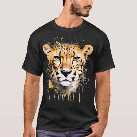 チーター走ポートレート絵を描の効果 Tシャツ (正面)