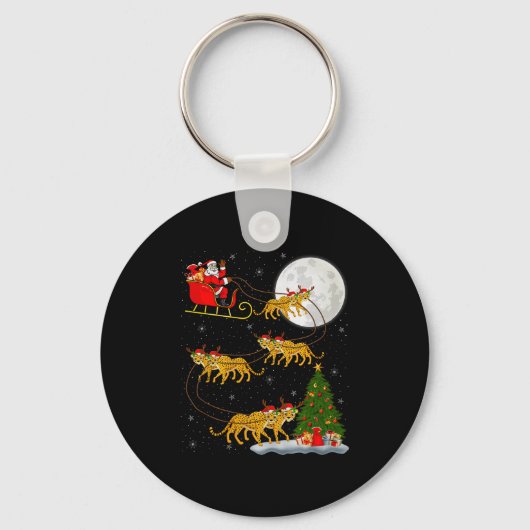チーター サンタ ソリ 飛行 楽しい 魔法の クリスマス キーホルダー (正面)