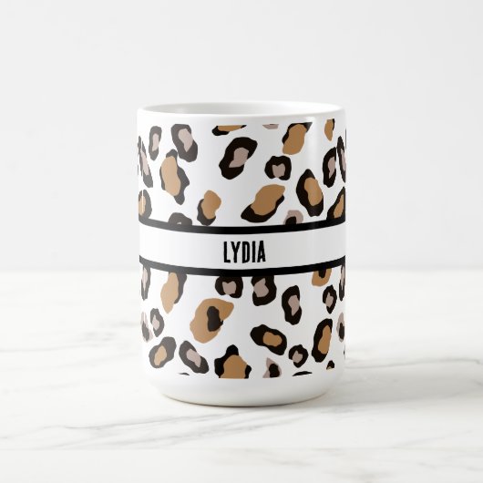 チーター、ヒョウ、アニマルプリントパーソナライズされた、 コーヒーマグカップ (中央)