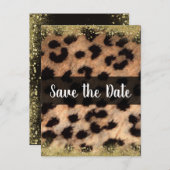 チーター ヒョウ 動物の模様 ゴールド セーブ・ザ・デート 案内ポストカード (正面/裏面)