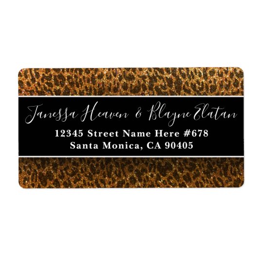 チーター ブラック ゴールド グリッター レオパード アニマル プリント ラ ラベル (正面)