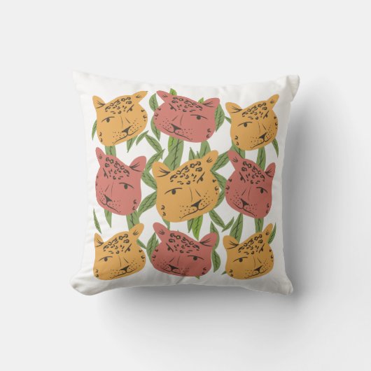 チーター 猫 ジャングル 手描き クッション (正面)