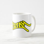 チーターGraffitiスタイルタイポグラフィー太字黄色 コーヒーマグカップ (正面右)