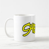 チーターGraffitiスタイルタイポグラフィー太字黄色 コーヒーマグカップ (左)