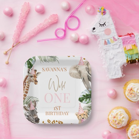 チートープリントガールズサファリワイルドワン1歳 ペーパープレート (パーティー)