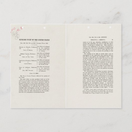 チーフジャスティスアール・ウォーレン・ミランダvアリゾナ・ケース ポストカード (正面)