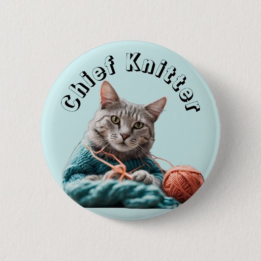 チーフニッター編み物キャットウール裁縫 缶バッジ (正面)