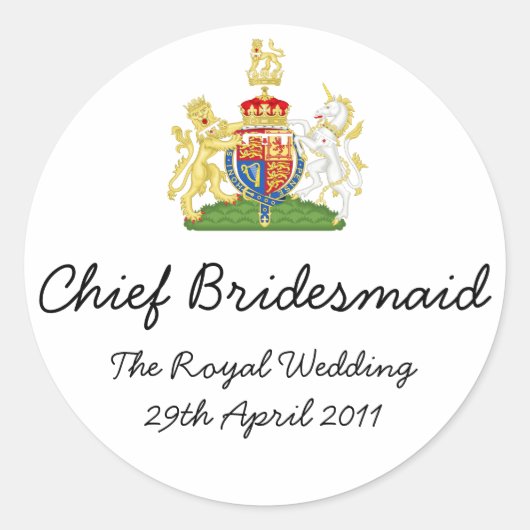 チーフBridesmaid -王室のおもしろい結婚の記念品 ラウンドシール (正面)
