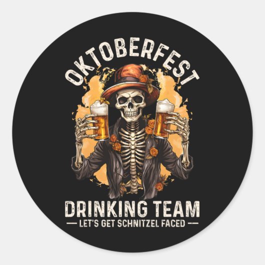 チームがシュニッツェルにハロウィーンのスケルトンを向けさせよう ラウンドシール (正面)