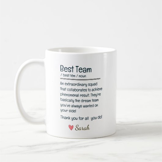 チームに感謝を込めて: 個人名入りギフト コーヒーマグカップ (左)